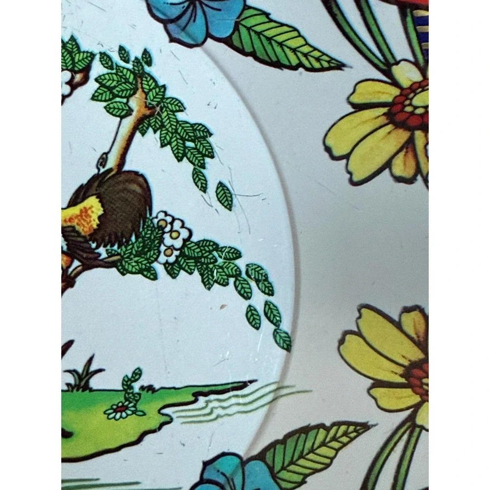 Vintage Action Industries Brazil‎ Rooster Floral Tin Plates 9 in Lot-2 Farmhouse